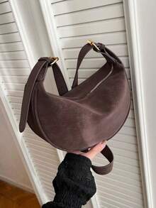 1pc Women's Fashionable Solid Color Minimalist Shoulder Bag, PU Leather, Suitable For Dates, Shopping, Versatile - Brown - View 3