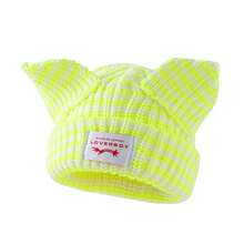 Stripe Knit Beanie Hats Cute Bunny Ears Grunge Cap Fluffy Winter Warm Knit Crochet Outdoor Slouchy Beanie Fashion - Blue White - 查看 6