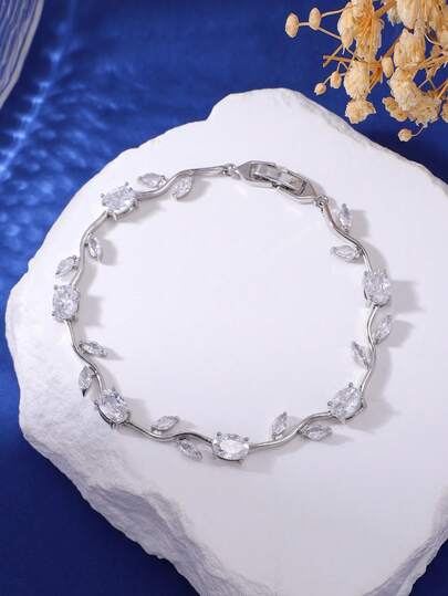 Ins Zirconia Plated Gold Leaf Bracelet For Women, Minimalist Versatile Elegant Accessory, Popular Cross-Border Item