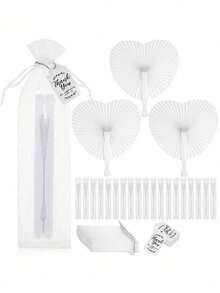 1/96pcs White Origami Folding Fans, Suitable For Wedding Use. These White Folding Fans Feature A Heart-Shaped Origami Pattern, Making Them An Ideal Decoration For Wedding Guests, And Also Suitable For Bridal Photography, Party Favors, Banquets And Wedding Ceremonies. As Part Of The Wedding Accessory Series, These Elegant Handheld Paper Folding Fans Are The Perfect Gift For The Summer Back-To-School Season. - A - View 4