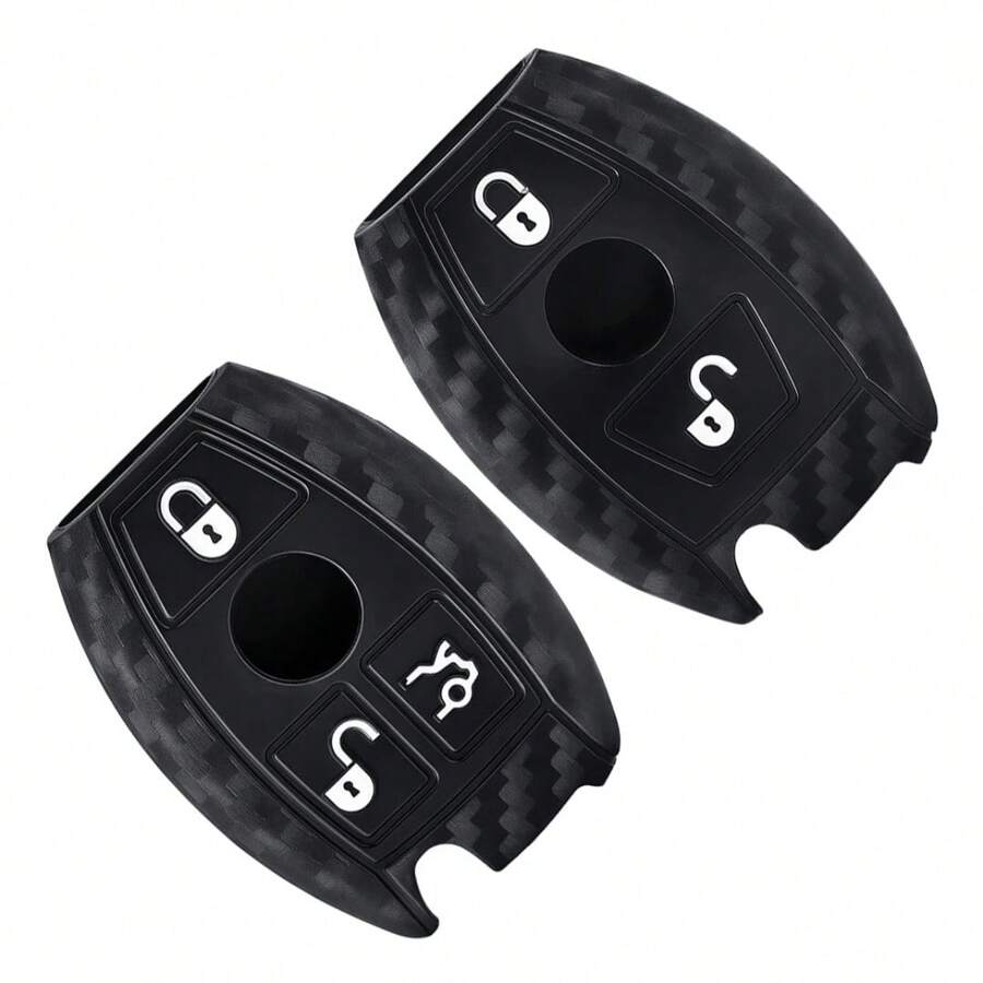 Ốp bảo vệ chìa khóa xe hơi bằng silicon carbon, 2/3 nút bấm cho CLS CLA GL R SLK AMG A B C S. - đen - Xem 1