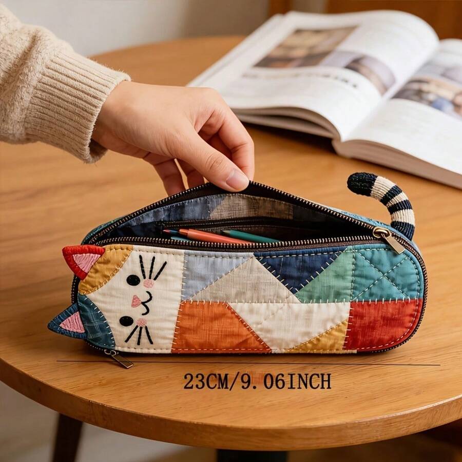 Hộp bút hình mèo, thiết kế hình mèo 3D, thích hợp cho việc đi lại hàng ngày, đi học, đi làm để đựng văn phòng phẩm, nhỏ gọn và thời trang, có thể chứa đầy đủ đồ dùng văn phòng phẩm của bạn. - A - Xem 1