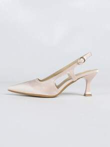 缎面尖头露跟细高跟鞋，优雅派对高跟鞋，通勤细高跟鞋 - 粉色 - 查看 5