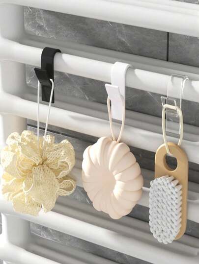 4/8 Pcs Bathroom Towel Warmer Hooks, Bathroom Robe Hooks, Heater Element Hooks, Bathroom Hanging Rack, Clothes Hooks, Loose Accessories, Heater Element Hooks, Cylindrical Heater Element Clothes Hooks, Easy-Install Wall-Mounted Clothes Hooks, Space-Saving, Durable Bathroom Towel Warmer Hooks For Hanging Robes, Clothes And Towels, No Drilling Required