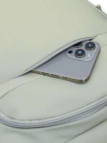 Minimalist Light Grey Backpack Lightweight Nylon Daypack With Adjustable Straps - A - View 9