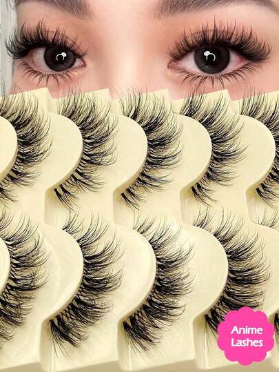  Asiteo 5 Pairs Cartoon Style Natural Thin False Eyelashes - Transparent Band Faux Mink Cat Eye Lashes, Create Natural Daily Makeup - Reusable, Comfortable, Suitable For Beginners, False Eyelashes, Suitable For Makeup, Gift Eyelashes, Suitable For Women's Daily Makeup And Work, Travel, Music Festival