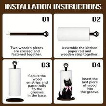 黑色猫形厨房纸巾架，木质厨房纸巾架，单层抹布架，立式厨房纸巾架，台面纸巾和保鲜膜分配器 - 彩色 - 查看 9