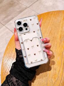 1pc New Transparent Card Slot Bowknot Heart Pattern Phone Case Compatible With IPhone 16 Pro Max/17 Pro/17 Pro Max/17/16/16 Pro/16 Plus/15 Pro Max/15 Pro/15 Plus/15/14 Pro Max/14 Pro/14/13 Pro/13/12 Pro/12/11/XS/XS Max/8 Plus/7, Shockproof Protective Cover, Suitable As Gift For Family, Holiday, Friends, Birthday, Girlfriend, Boyfriend Or Personal Use - Multicolor - View 3