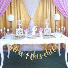 1 Set Paper "Bless This Child" Gold Banner - Baby Baptism, First Communion, Party Hat, Party Banner, Pull Flag - Multicolor - View 4