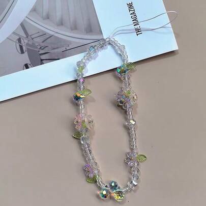 1pc Lotus Crystal Transparent Lanyard, Suitable For Mobile Phone, CCD Camera, Keychain, Bag Chain, Niche Style