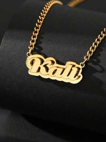 1pc Customized Name Plate Necklace, 18K Gold Stainless Steel, 3 Styles Available, Suitable For Daily Wear, Gift For Valentine's Day, Father's Day, Partner, Boyfriend, Unisex Hip-Hop Street Style - Multicolor - View 6