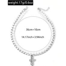 A Baroque Faux Pearl Necklace Diamond Cross Pendant Clavicle Chain Suitable For Women Daily Wear - Multicolor - View 7