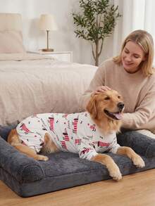 狗狗夏季防掉毛睡衣 - 透气高弹全包覆宠物连体衣，夏季防舔舐防虫连体服，适合中大型犬，全身印花狗狗服装 - 可爱腊肠犬图案 - 白色 - 查看 3