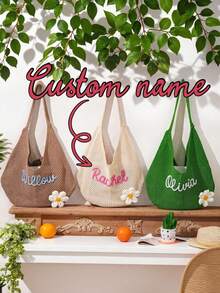 Original DIY Personalized Straw Letter Bridesmaid Handbags, Bridesmaid Beach Bags, Bachelorette Party Gift Bags, Custom Handheld Gift Baskets, Bridesmaid Gift Baskets, Seaside Holiday Straw Hand-Held Shoulder Straw Bag - Multicolor - View 2