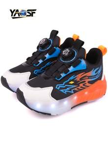 品牌高端滾輪溜冰鞋 LED 閃光走滑鞋，兒童與青少年運動鞋，飛鞋，時尚發光走路鞋，戶外運動滾輪溜冰鞋，閃光酷炫直排輪溜冰鞋，男孩與女孩溜冰鞋，輕量舒適運動鞋，兒童生日禮物，防滾加強鞋底 + 穩定支撐，兒童發光鞋，更安全的運動滑行，透氣舒適鞋面，輕量耐磨，街頭風格，夜間更顯眼，讓父母安心，適合兒童學校、戶外和日常穿著 - 紅色 - 查看 11