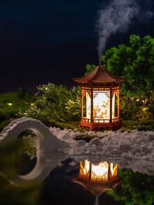 2.2W USB超声波加湿器，带夜灯，160ml便携式桌面空气加湿器，中式亭阁造型，ABS塑料材质，无需电池，适用于家庭、办公室、卧室 - 涼亭加濕器 - 查看 8