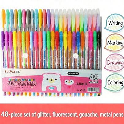 60pcs/Set Glitter Gel Pens, Fluorescent Pens, Neutral Pens, 12/18/24/36/48/60 Colors Candy Pens, Suitable For Christmas, Halloween, Drawing, School Parties