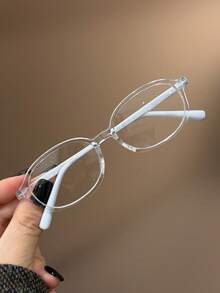 1 Pair Kids Cute Oval Frame Blue Light Blocking Clear Glasses, Suitable For Daily Reading, Outings, Gifts, Transparent Glasses Back To School Accessories, Casual, Suitable For Boys And Girls, Daily Life, Reading, Watching TV, Playing Games And Phones, Transparent Lens Eye Protection Fashion Glasses, Photography Props, Daily Outfit Decoration. - Clear - View 14
