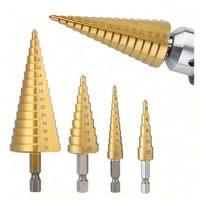 3 Piecesset Of Durable Drill Bits - Coated High-Speed Steel Stepped Drill Bit Set And Individual Drill Bit 4-32mm In Various Sizes, Suitable For Wood And Metal Drilling, Easy To Read The Size