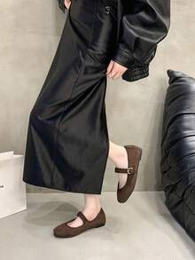 女士平底鞋，复古芭蕾舞鞋款式，舒适低跟平底鞋，系带搭扣麂皮玛丽珍平底鞋，棕色，母亲节礼物 - 咖啡棕 - 查看 5