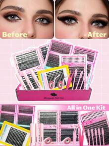 16pcs False Eyelashes Set, Including Natural Thin, Thick Curly, Cat Eye And Daily Wear Styles, Large Capacity Reusable, Comes With Eyelash Glue And Eye Tools, Suitable For Daily Makeup, Dates, Parties, Weddings, Easy To Apply And Remove, Enhances Eye Appeal, Fits All Eye Shapes, Creates Versatile Makeup Looks, Also Makes A Great Holiday Gift - 黑色 - 查看 4