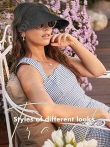 1pc New European And American Style Women's Wide Brim UPF50+ Sun Protection Foldable Beach Hat, Suitable For Spring And Summer - Multicolor - View 5