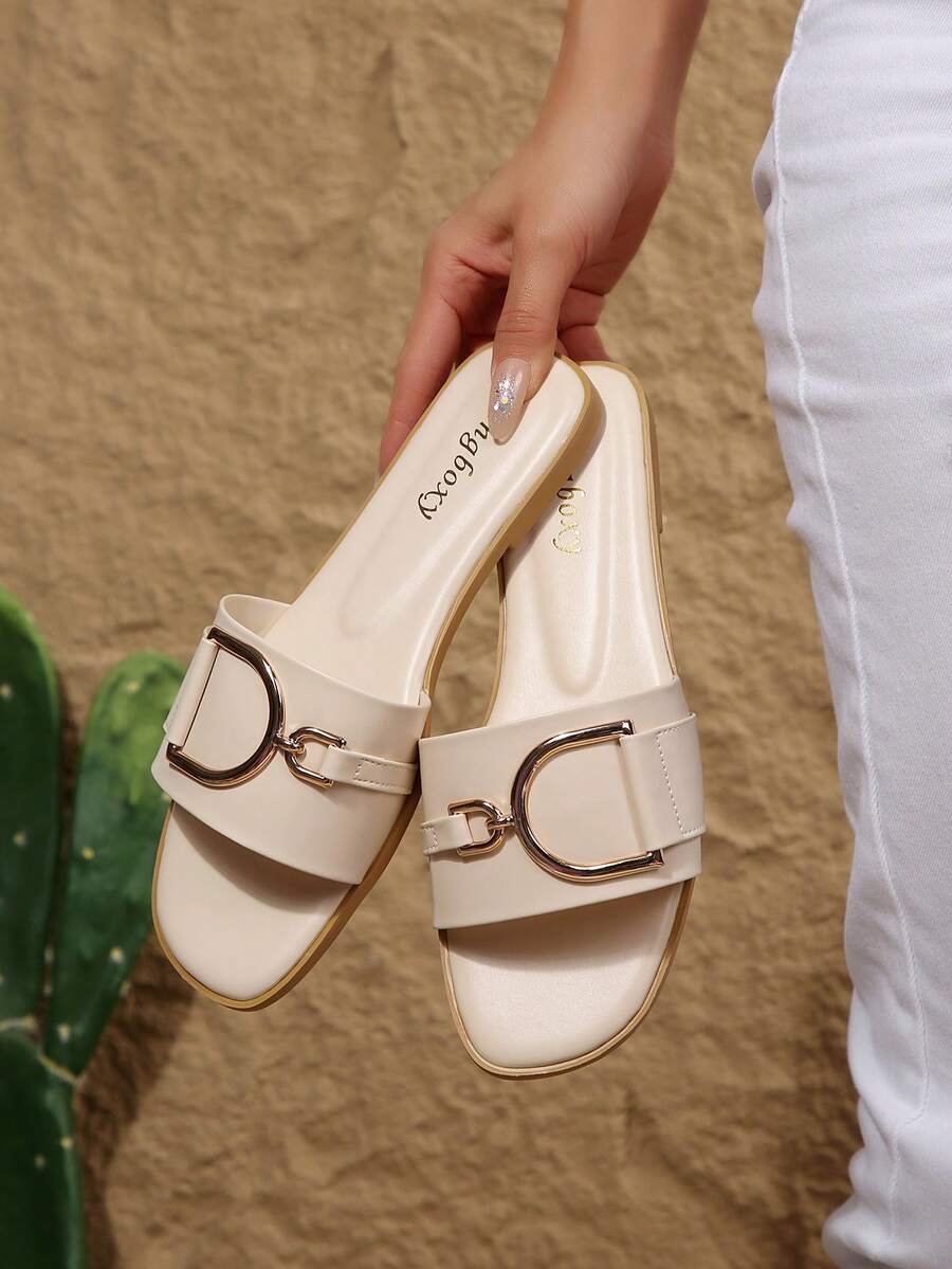 Nuevas sandalias planas de estilo bohemio con diseño calado para usar en la playa, para mujeres - Beis - Ver 1