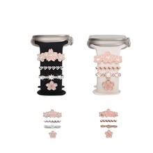 4pcs Sakura Element Watch Band Decorative Rings, Zinc Alloy Rose Gold Delicate Accessories Including 3D Sakura, Rhinestone Heart, Rhinestone Star, Minimalist Sakura Designs, Compatible With Apple. And Other Mainstream Smartwatches (Watch Band Not Included), Adding Spring Romantic Atmosphere To Your Wrist, Creating Unique Personal Style With Premium Quality - Mouldless - View 1