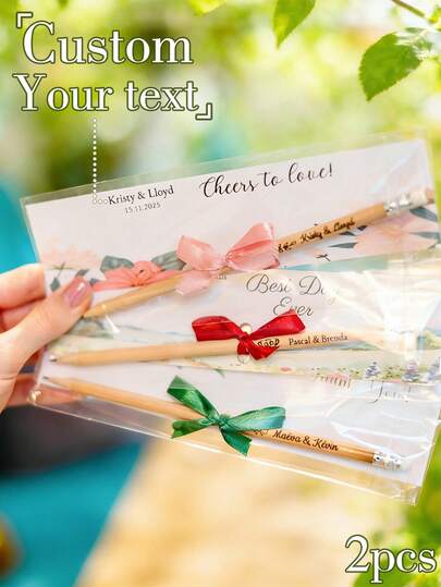 Customized Wedding Pencil & Card Set, Personalized Wedding Pencil Set, Customized Pencils, Customized Bridesmaid & Groomsman Gifts, Wedding Guest Favors In Bulk, Vintage, Personalized, Unique, Customized Gift For Him