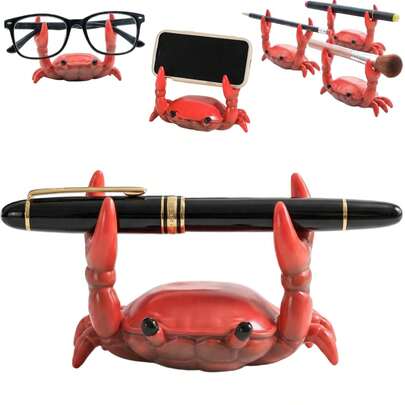 Creative Cute Red Crab Phone Holder, Glasses Holder, Pen Holder - Adorable Desk Organizer Box, Craft Decor, Crab Figurine DIY Desk Phone Holder, Funny Office Gift, Unique Pencil And Small Item Clip, Outdoor Desk Crab Pen Holder