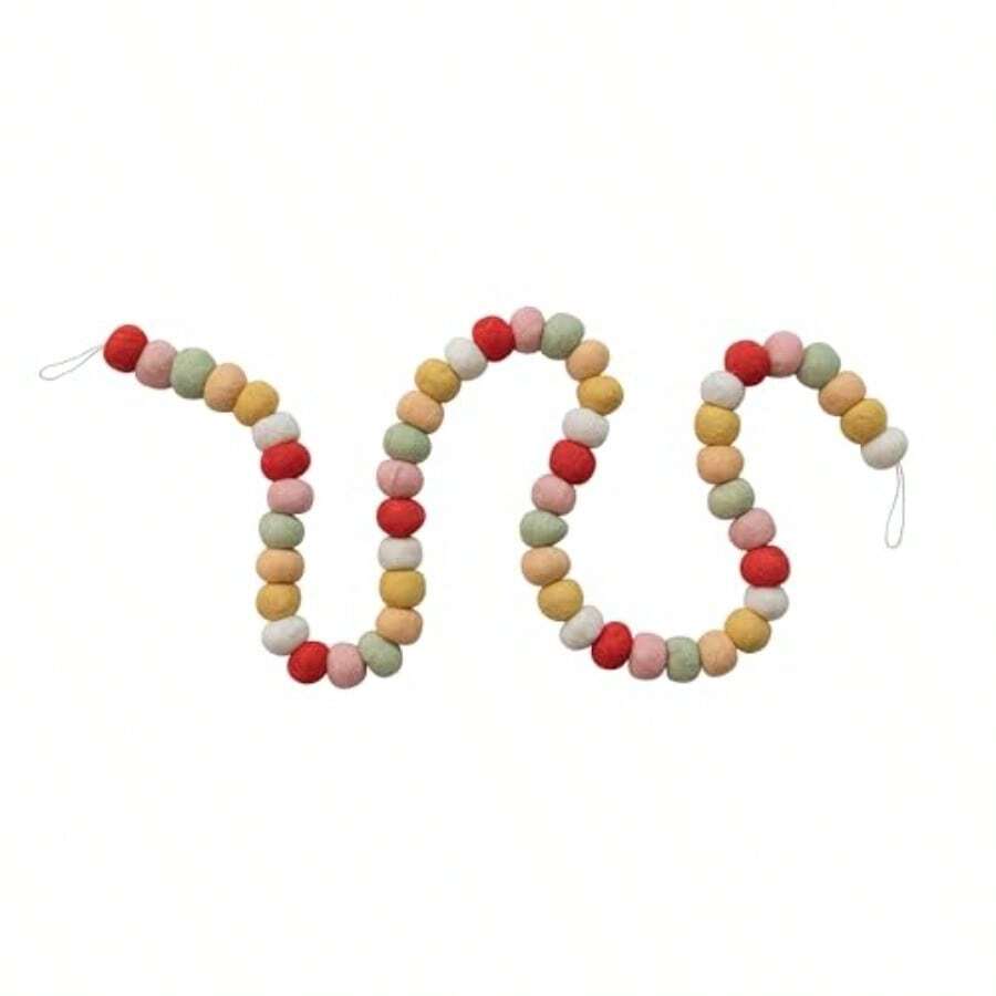 Creative Co-Op - Guirnalda de Bolas de Fieltro de Lana Hecha a Mano Multicolor - Multicolor - Ver 1