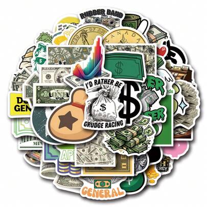 60张钞票贴纸、装饰贴纸、水瓶贴纸、笔记本电脑贴纸、彩色贴纸、笔记本贴纸、手机壳贴纸、吉他贴纸、滑板贴纸