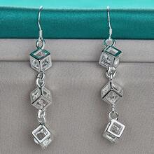 925 Sterling Silver Plated Earrings Fashion Jewelry Elegant Woman Crystal Lattice Drop Long Earrings Fashion Leader Christmas Gifts - 銀色 - 查看 6