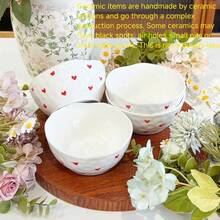 1个/2个韩式ins风不对称手绘小爱心陶瓷碗，高性价比可爱图案碗，日常甜点碗，冰淇淋碗，水果沙拉碗，家用饭碗 - 彩色 - 查看 2