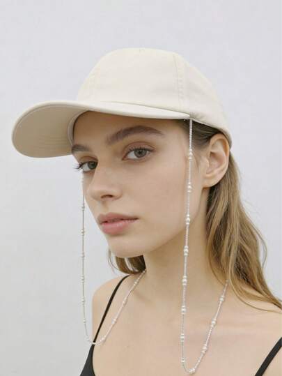1pc Rhinestone & Pearl Decor Chain Baseball Cap, Outdoor Sun Protection Casual Hat, Suitable For Spring/Autumn Travel & Beach, Men Y2K Style Sun Hat