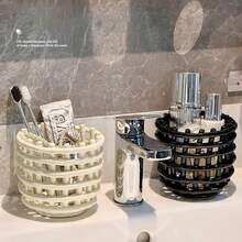 化妆品桌面收纳盒，中空便携式树脂收纳管，化妆品/文具/珠宝收纳盒，中空、通风、防尘 - 白色 - 查看 4