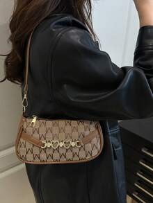 Fashionable Minimalist Letter Print Handbag, Shoulder Bag For Women - Brown - View 4