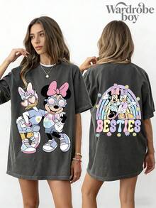 Disney Short Sleeved Washed Cotton Printed T-Shirt, Cartoon MINI Daisy Pattern T-Shirt, Mother's Day T-Shirt, 2026 New T-Shirt, Suitable For Both Men And Women, High-Quality Pure Cotton T-Shirt, Suitable For All Seasons, Comfortable And Breathable | Exquisite Design | Excellent Gift Selection - 黑色 - 查看 2
