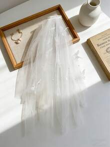 1pc Girls Pearl Butterfly Double-Layer Mesh Hair Clip, Wedding Bridesmaid Birthday Party Hair Accessory - Multicolor - View 3