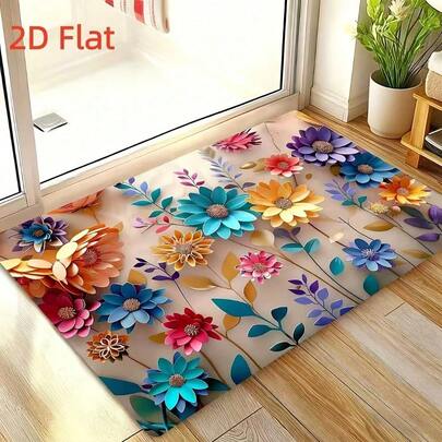 [2D Flat]1pc Quick-Dry Bath Mat - Non-Slip Shower Floor Mat With Floral Pattern (Pink/Blue/Golden/Turquoise/Orange/Brown/Teal/Beige/Gray/Black/White/), Super Absorbent Bathroom, Non-Slip Backing For Tub, Laundry, Bathroom Decor