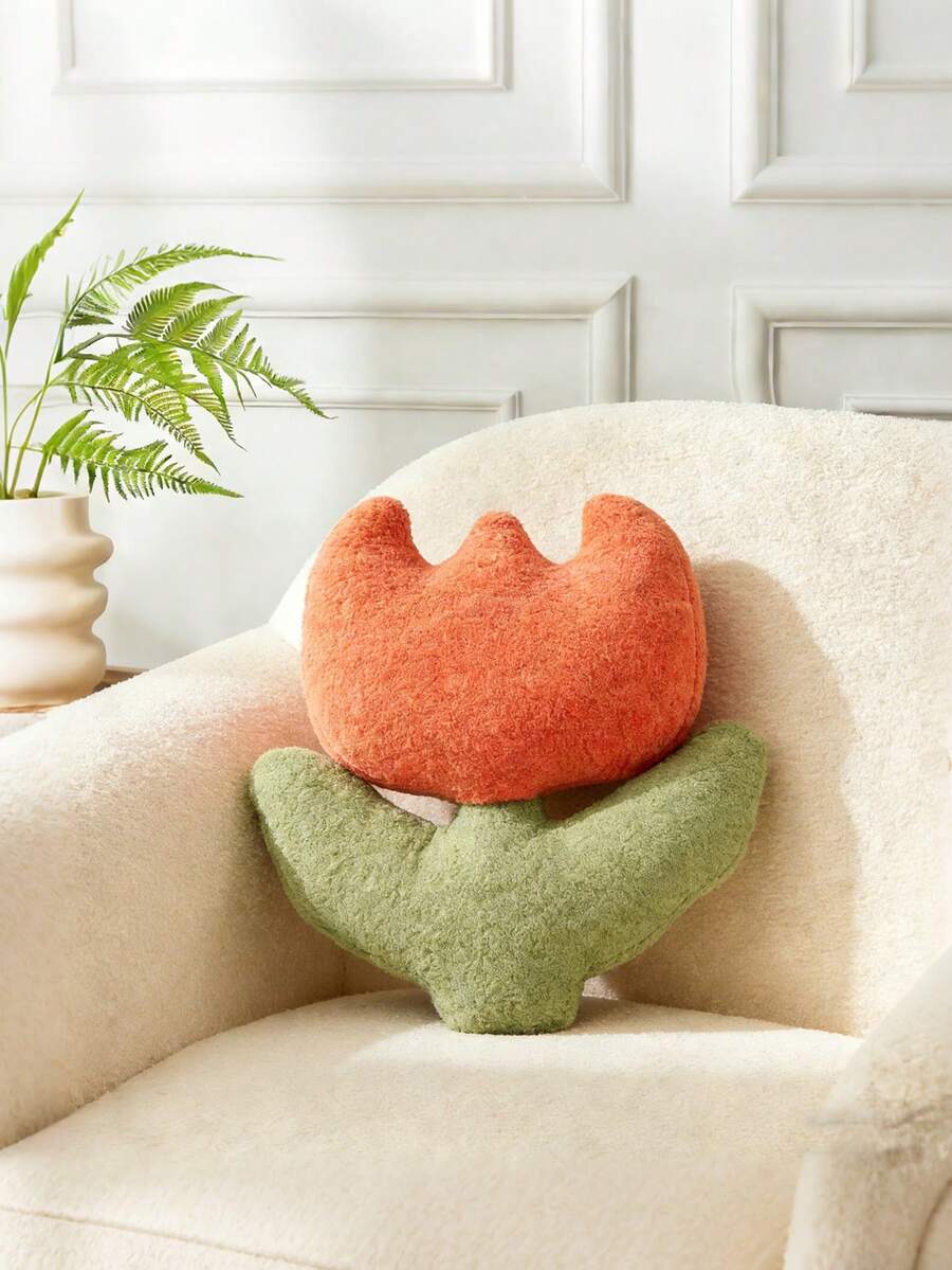 郁金香花朵独特设计抱枕，奢华沙发靠垫家居装饰，客厅卧室完美之选，母亲节最佳礼物 - 紅綠色 - 查看 1