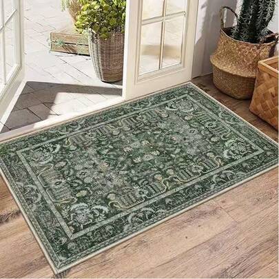 U'Artlines Entryway Rug 2'x3' Non Slip Washable Indoor Door Mat Ultra Soft Kitchen Floor Mat With Rubber Backing Small Boho Area Rug For Bedroom Laundry Bathroom(Dark Green)