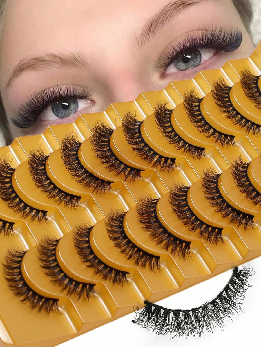 10 Pairs 3D Fluffy Thick False Eyelashes, Natural Curly Lashes Adhesive - View 1