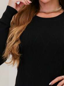 Women's Knitted Blouse Long Sleeve Winter Sweater FL-66657 - 黑色 - 查看 2