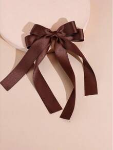 1pc Glossy Satin Bow Large Ribbon Hair Clip, Suitable For Daily Wear, Party And Holiday - Coffee - View 1