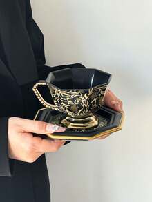1套法国复古花卉藤蔓陶瓷咖啡杯碟，家用水/下午茶杯碟，节日礼物杯碟 - 彩色 - 查看 16