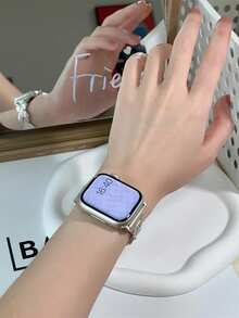 1pc Women's New Starry Metal Bracelet, Compatible With Apple Watch Bands 44mm, 40mm, 45mm, 41mm, 42mm, 46mm, 38mm, Ultra 2, 49mm, Fashionable Minimalist Women's Strap, Suitable For Apple Watch Series 11, 10, 9, 8, 7, SE, 6, 5, 4, 3, 2, 1. Fashionable Strap, Smart Watch Band, Compatible With Apple Watch Bands, Bracelet Strap, Smart Watch Strap, Watch Strap, Smart Watch Band - Starlight - View 3