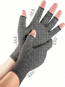 1 Pair Anti-Slip Breathable Medical Fingerless Gloves, Pressure Rehabilitation Training Gloves, Sports Gloves With Arm Sleeve, Fashion Snow Gloves For Autumn/Winter - Grey - View 3