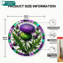 2D Flat, 1pc Acrylic Thistle Sunlight Catcher, Round Scottish Floral Wreath Wall Decor, Garden Gate Decoration, Farmhouse Thistle Sign, Floral Sunlight Catcher - C - View 9
