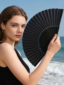1个黑色中国复古折叠手持风扇，便携式夏季降温口袋风扇，非常适合婚礼派对舞会拍照道具，可作为客厅卧室墙壁桌面装饰品，文艺中式日常搭配饰品 - 黑色 - 查看 6